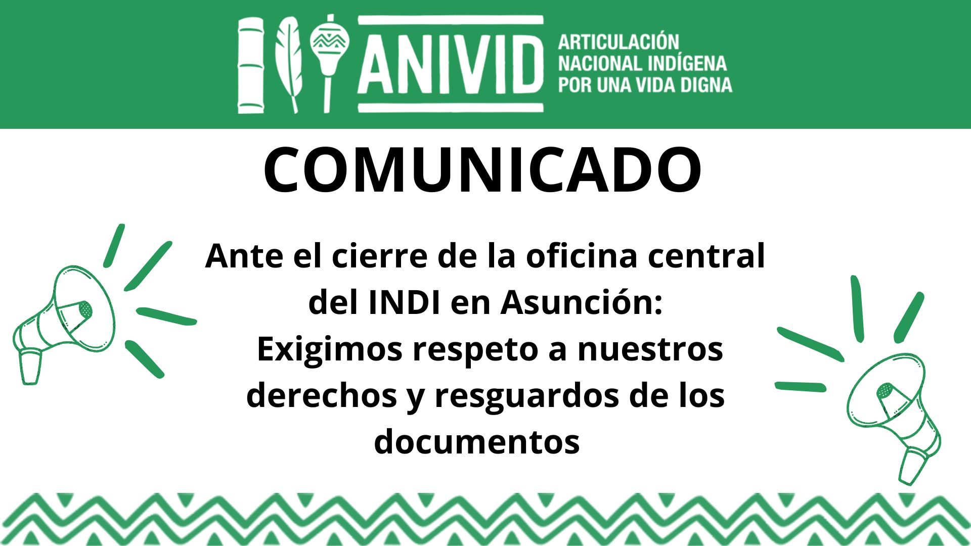 COMUNICADO DE LA ARTICULACIÓN NACIONAL INDÍGENA POR UNA VIDA DIGNA